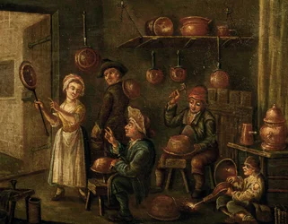 Atelier de chaudronnier, par un artiste vénitien inconnu, Italie