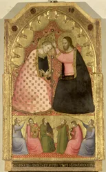 Couronnement de la Vierge, retable avec un panneau de prédelle représentant des anges jouant d