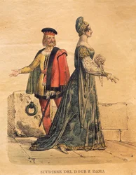 Costume pour un écuyer du Doge et une dame, de 