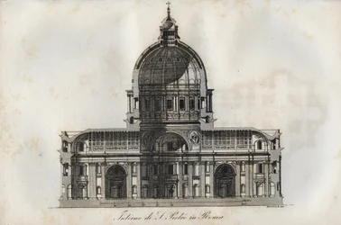 Coupe transversale de la basilique Saint-Pierre (basilique Saint-Pierre) à Rome - gravure tirée de « Usi e Costumi di Tutti i Popoli dell