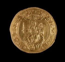 Monnaie de la République de Gênes : pièce de 12,5 doppie en or. Diam. 61 mm. 1656. verso. Gênes Musei di Strada Nuova