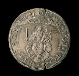 Monnaie de la République de Gênes : ECU large en argent. Diam. 61 mm. 1693. revers. Gênes Musei di Strada Nuova (inv, M7097)