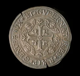Monnaie de la République de Gênes : ECU large en argent. Diam. 61 mm. 1693. recto. Gênes Musei di Strada Nuova (inv, M7135)