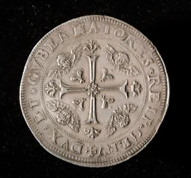 Monnaie de la République de Gênes : pièce de six écus en argent. Diam. 61,5 mm. 1715. Revers. Gênes Musei di Strada Nuova (inv. M7156)