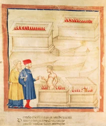 Dante et Virgile (70-19 av. J.-C.) découvrent le comte Ugolino, extrait de "La Divine Comédie" de Dante Alighieri (1265-1321) (vélin)
