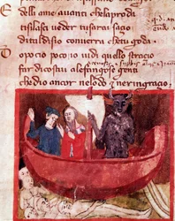 Dante et Virgile sur le bateau de Phlégias rencontrent Filippo Argenti (chant 8 de l