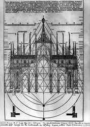 Conception pour la cathédrale de Milan, illustration de De Architectura par Vitruve, Côme, 1521