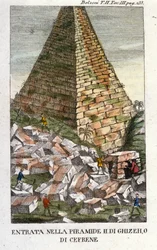 Entrée de Belzoni dans la pyramide de Gizeh ou de Chephren. Gravure