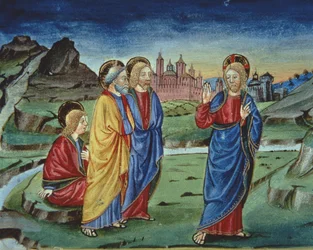 Après la Transfiguration, le Christ dit aux apôtres de ne pas révéler cela avant la Résurrection (détail)