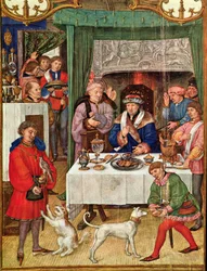 Fol 1v Le Mois de Janvier : Seigneur riche à table, du Bréviaire Grimani, c.1515