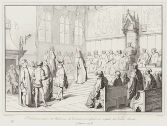 Francesco Petrarca, orateur de Francesco da Carrara, se confond devant le Sénat vénitien