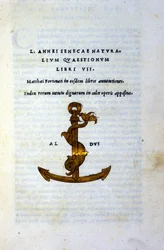 Frontispice de « Naturalium Questionum Libri VII » par Sénèque le Philosophe, imprimé en 1503 par Aldo Manuzio