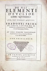 Frontispice du volume XV « Éléments » par le mathématicien grec Euclide (3e siècle av. J.-C.)