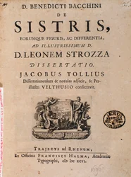 Frontispice de "De sistris" par Benedictus Bacchinius
