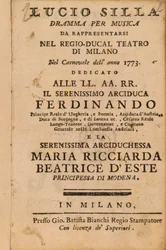 Frontispice de Lucio Silla de Mozart, joué à Milan en 1773