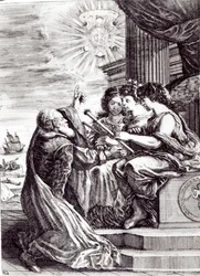Frontispice de Opere di Galileo Galilei, publié à Bologne en 1656