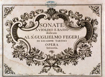Frontispice de la partition musicale pour Sonates par Giuseppe Tartini
