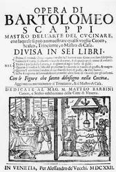 Frontispice du livre de cuisine de Bartolomeo Scappi, 1622