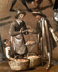 Vendeur de fruits et petit voleur (détail)