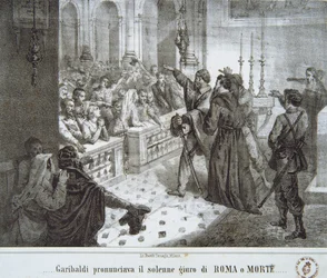 Garibaldi prononçant la célèbre phrase, Rome ou la mort