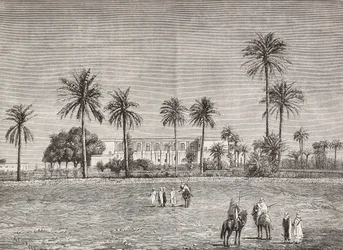 Palais du gouverneur, où résidait le général Gordon, Khartoum, Soudan, gravure de Cairoli de L