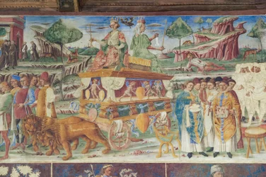 Salle des Mois, Mur Nord: "Juillet" avec le triomphe de Jupiter et Cybèle, vers 1468-70