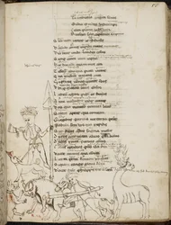 Scène de chasse avec un sanglier, un cerf, des chasseurs, des chiens et un lièvre, de 