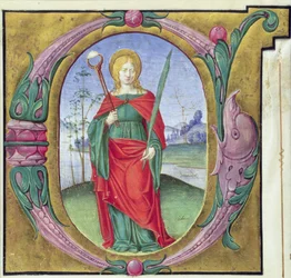 Initiale historiée G représentant Sainte Agathe