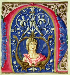 Initiale historiée N représentant Saint Sébastien
