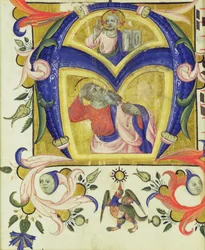 Initiale A représentant Jésus-Christ et un saint, début du XIVe siècle