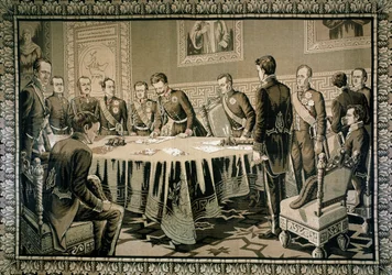 Le roi Charles-Albert de Savoie signe le statut (tapisserie)