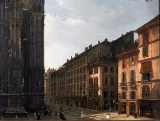 La corsia del Duomo à Milan (Piazza del Duomo) - Peinture anonyme - Huile sur bois - 1840 Museo Civico di Milano, Palazzo Morando