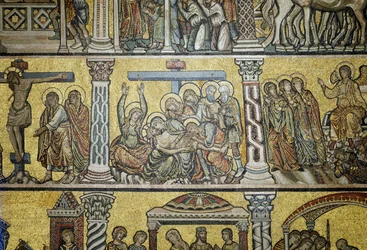 Lamentation sur le Christ mort de la cinquième zone de la coupole, École florentine ou vénitienne (mosaïque)
