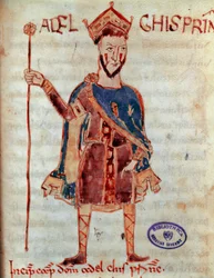 Prince lombard Adalgis (mort en 788) Miniature du « Codex Legum Longobardorum » décrivant les lois du royaume lombard établies par le roi Rothari