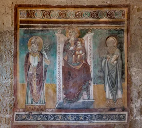Madone en trône avec les saints Augustin et Sévère, Oratoire du Crucifix, dernier quart du XIIIe siècle
