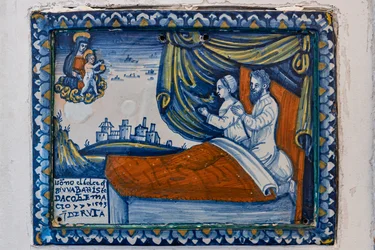Madonna avec enfant et époux en prière, plaque ex-voto