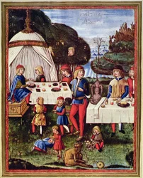 Maximilien Sforza enfant prenant un repas dans le jardin, illustration d