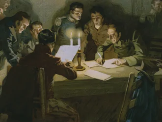 Réunion des premiers partisans résistant aux occupants, naissance des Carbonari, illustration d