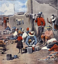 Révolution mexicaine : familles de réfugiés fuyant l
