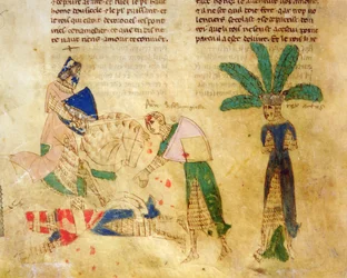 Ms.EST.59 fol.85v Tristan libère le Roi Arthur, de l