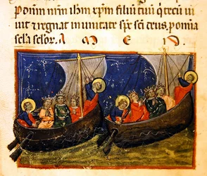 Ms. 406, miniature de Tra tatus hedificationis et constructionis ecclesiae Sancti Johannis Evangeliste, c.1330-40
