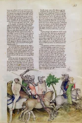 Un chevalier de la Table Ronde, Sir Bors, est forcé de choisir entre sauver son frère Lionel ou sauver une demoiselle, de la Quête du Saint Graal, vers 1380-85