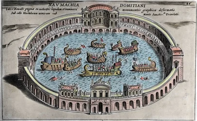 Naumachie, combat naval dans un amphithéâtre à Rome.