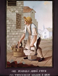 Petits métiers napolitains : le vendeur ambulant de produits alimentaires (épicier). XIXe siècle - Naples, Museo Nazionale di San Martino