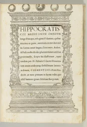 Octoginta volumina, le corpus hippocratique traduit du grec en latin par Marcus Fabius Calvus (c.1440-1527), Rome : Franciscus Minutius Calvus
