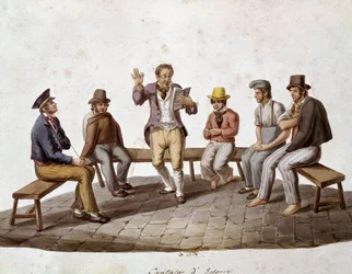 Ancien métier napolitain : le lecteur ambulant ou chanteur de ballades, un conteur, XIXe siècle, Museo Nazionale di San Martino, Naples