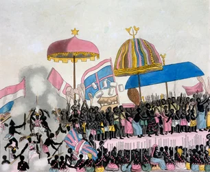 Vue panoramique de la coutume Yam, de Costumi dei... par Giulio Ferrario, vers 1820-30