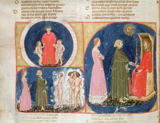 Paradiso VI f.56v Conversation avec Justinien, de La Divine Comédie par Dante Alighieri