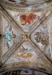 Patriarches Adam, Abraham, Jacob et Noé. 14ème siècle, fresque