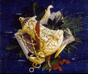 Pichet et feuilles. (Marqueterie de marbre incrusté)